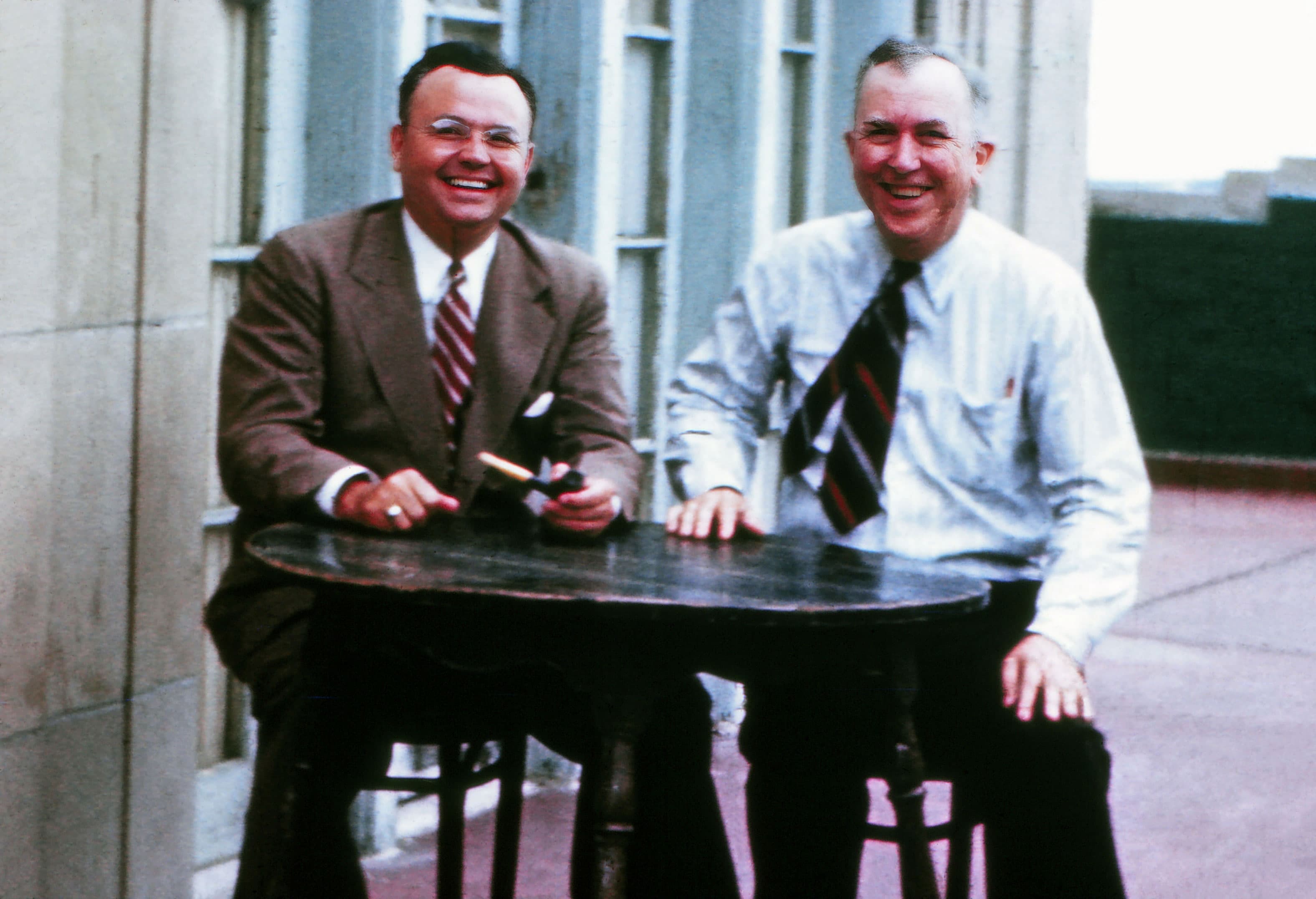 Society founders Rupert Hall and O.C. Cash seated together, Tulsa, 1938.